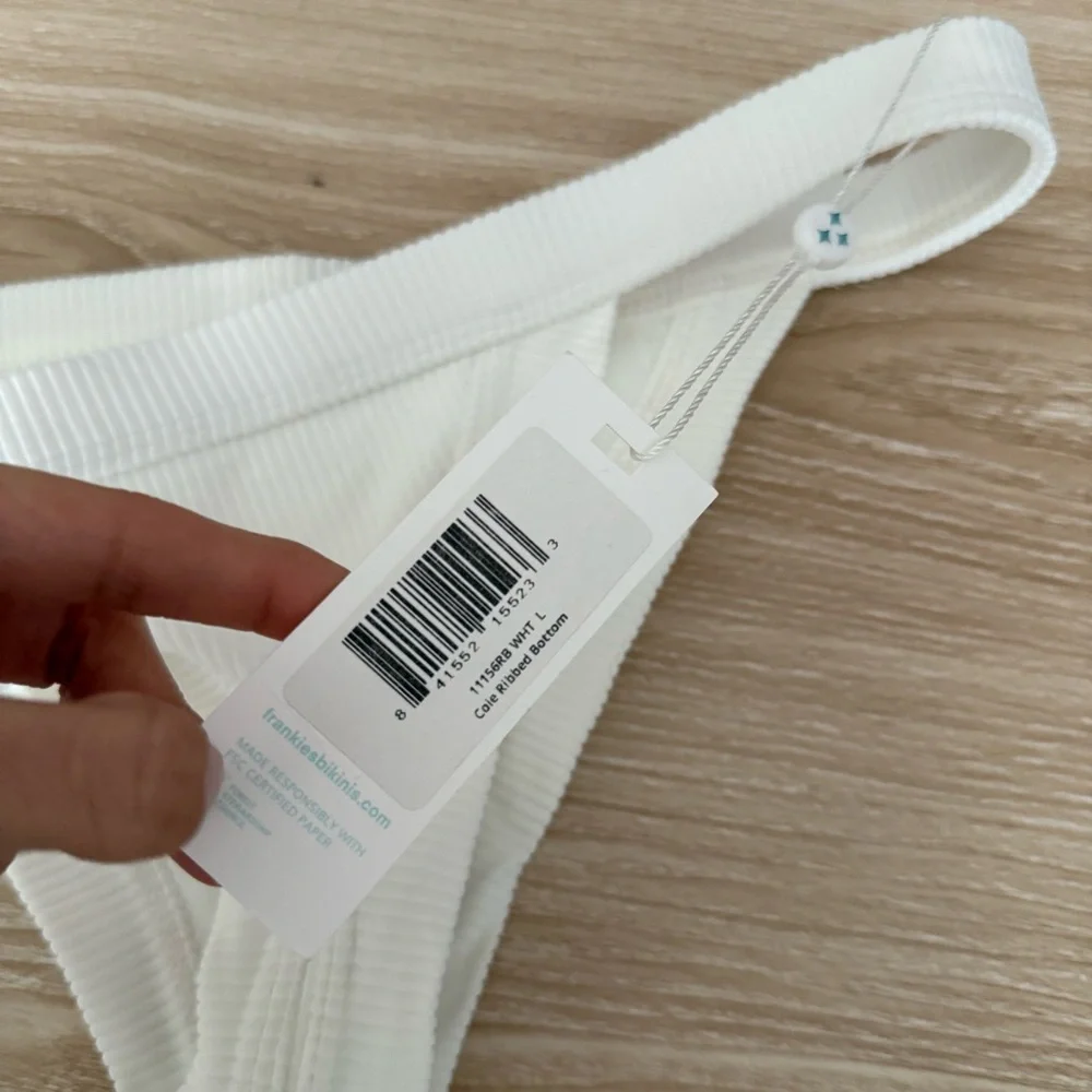 Frankie’s Bikini’s Large NEW‎ Cole Ribbed Bikini Bottom Cheeky White Minimal